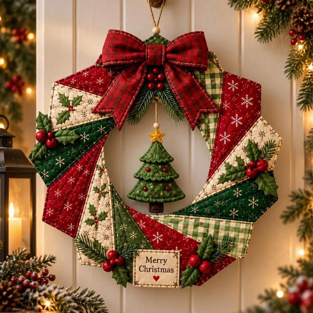 Christmas Quilted Wreath DIY Sewing Kit with Precut Fabric for Door Decor