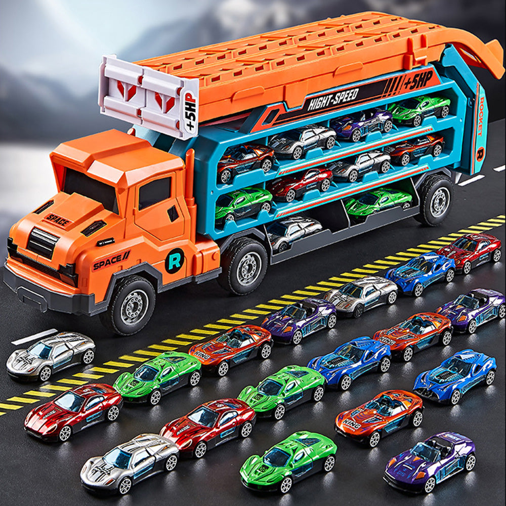 Carrier Truck Transport Car Toys Foldable 3 Layer Car Race Track Toys With 6 Toy Cars