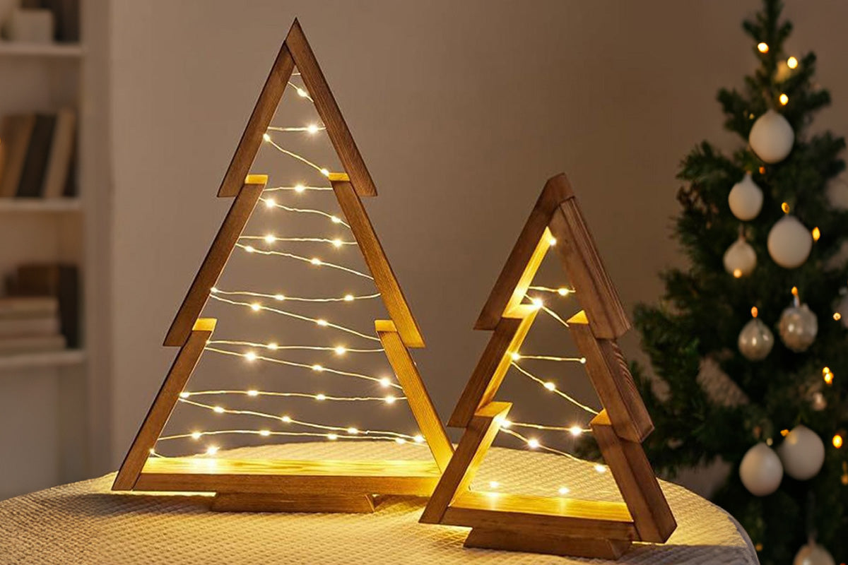 2Pcs Christmas Decor Lights Wooden Christmas Tree with Light Christmas Decorations
