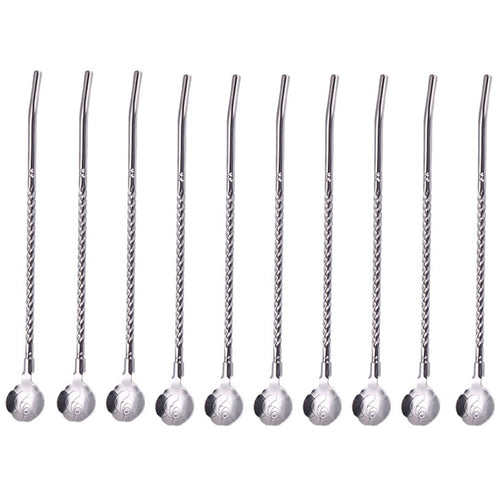 10 Pieces Stainless Steel Drinking Straws Reusable Filter Spoon-Rose Smooth Style