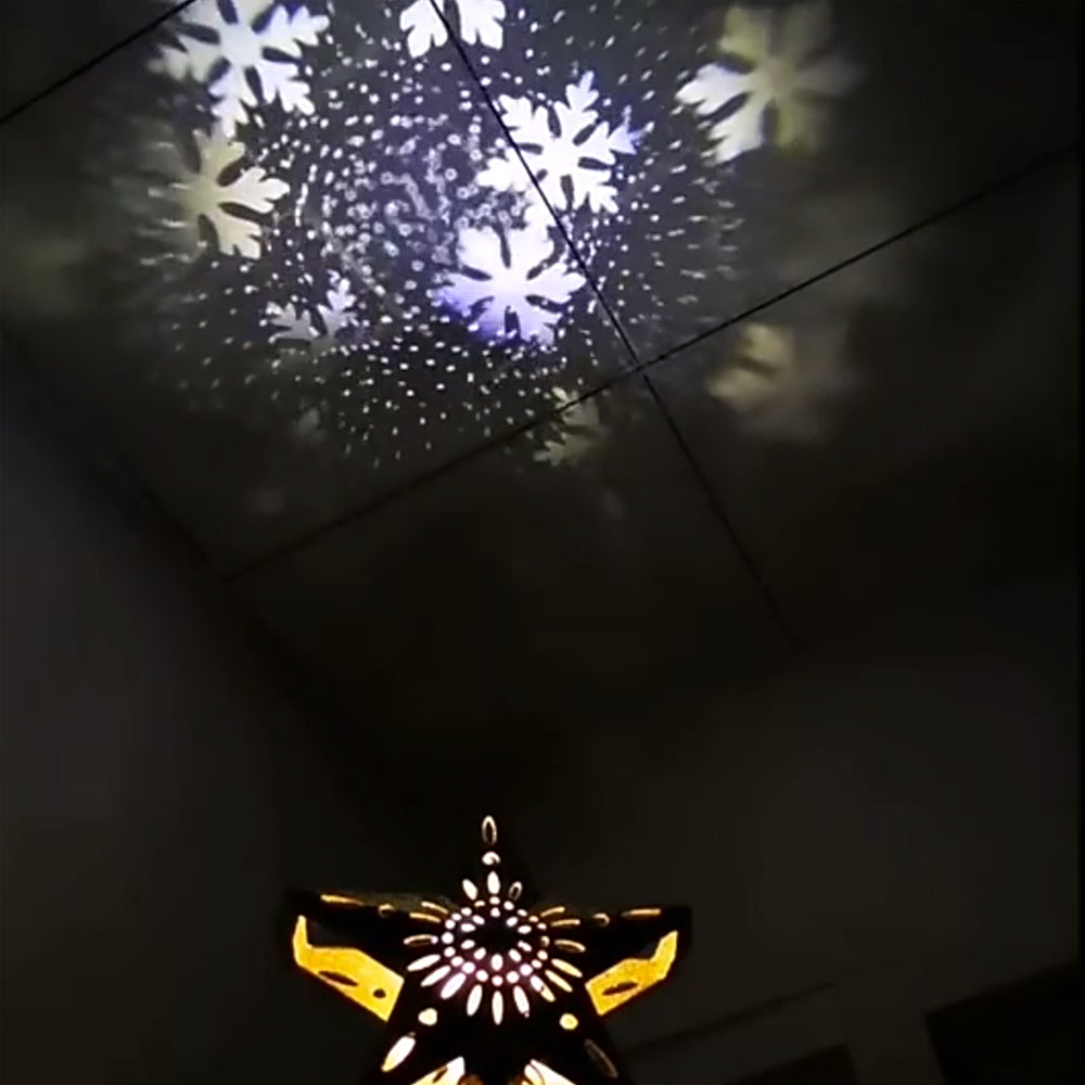 Glittery Gold Star Christmas Tree Topper with 6 Projection Effects