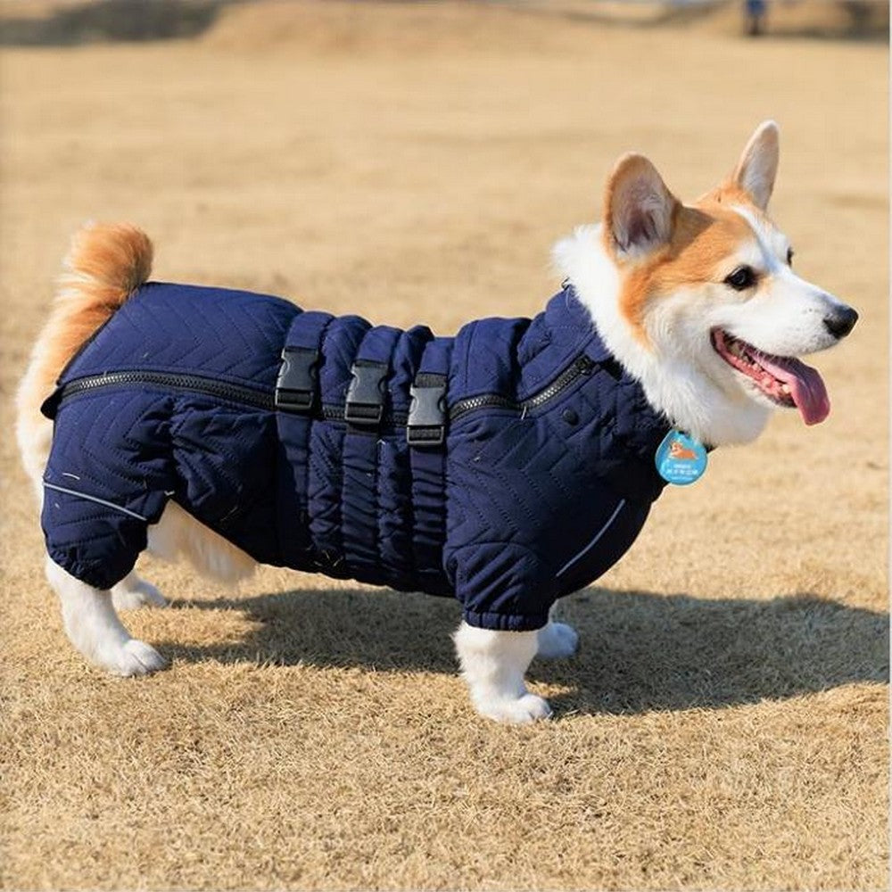Dog Coat 4 Legs Covered Windproof Waterproof Dog Winter Jacket-Blue