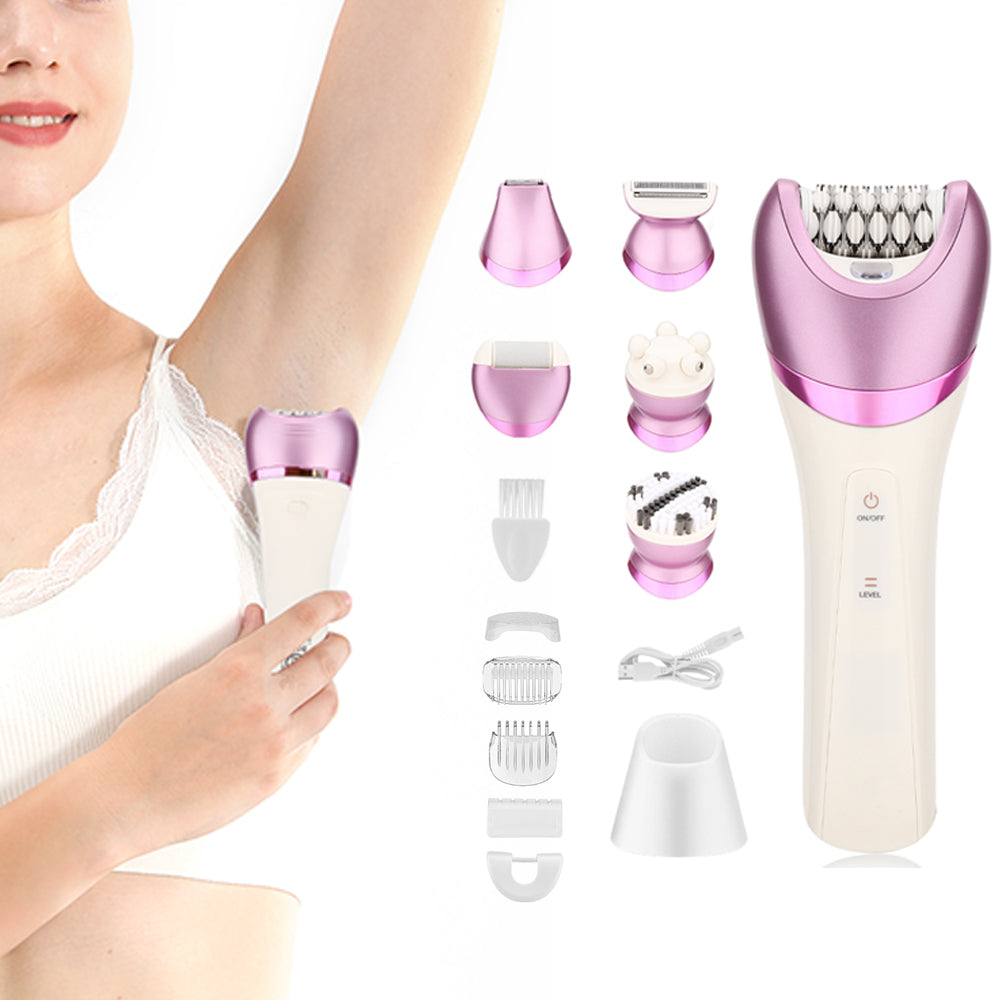 6-in-1 Painless Electric Shaver for Women Cordless Face Foot Body Hair Grooming Set