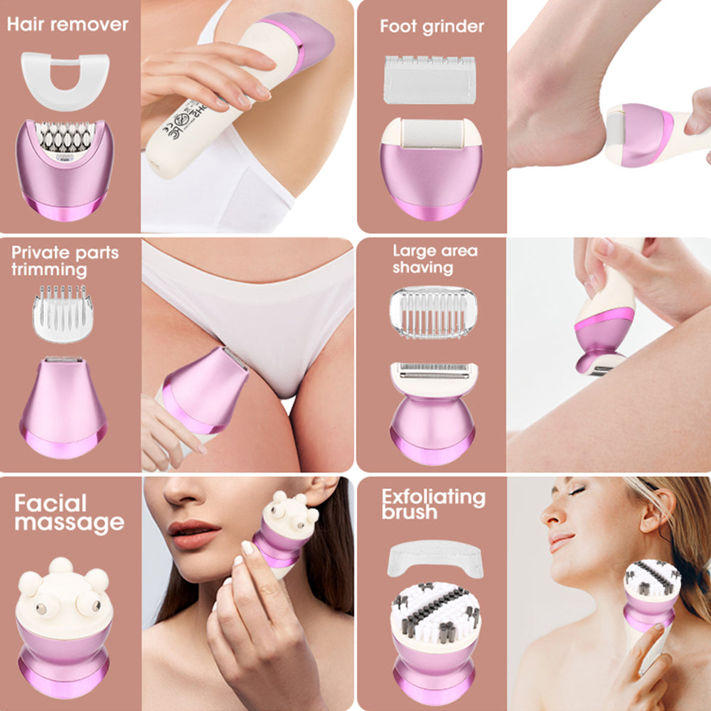 6-in-1 Painless Electric Shaver for Women Cordless Face Foot Body Hair Grooming Set