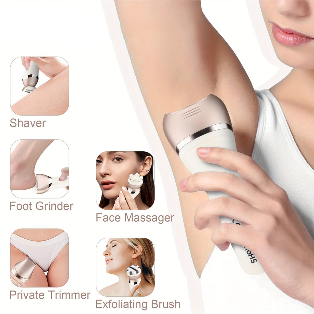 6-in-1 Painless Electric Shaver for Women Cordless Face Foot Body Hair Grooming Set
