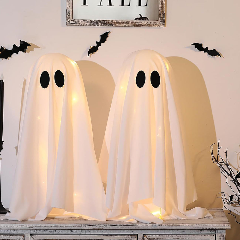 2 Pieces Halloween Ghost Figurines with LED Lights for Indoor and Outdoor Decor