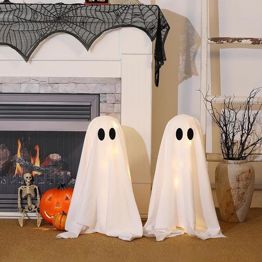 2 Pieces Halloween Ghost Figurines with LED Lights for Indoor and Outdoor Decor