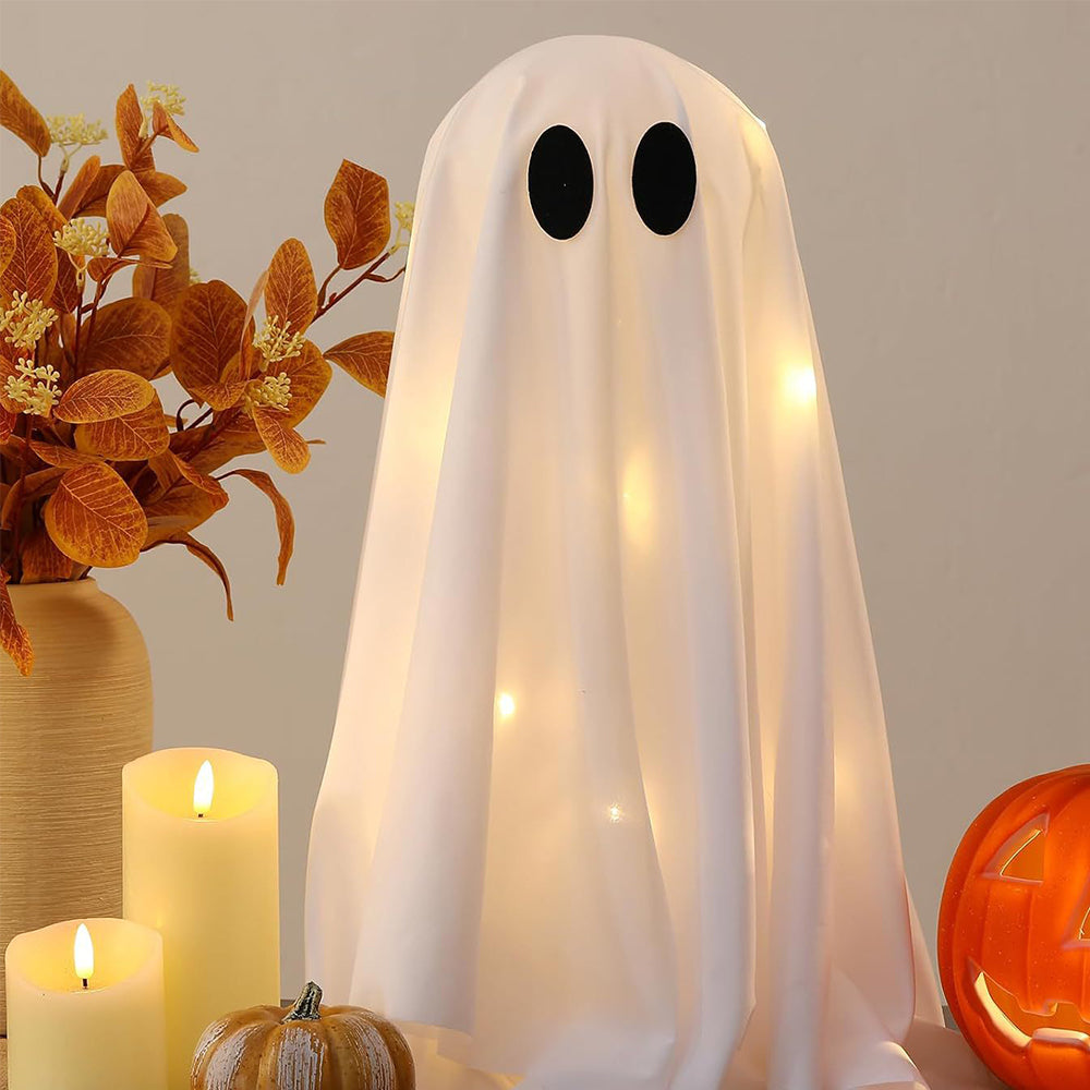 2 Pieces Halloween Ghost Figurines with LED Lights for Indoor and Outdoor Decor