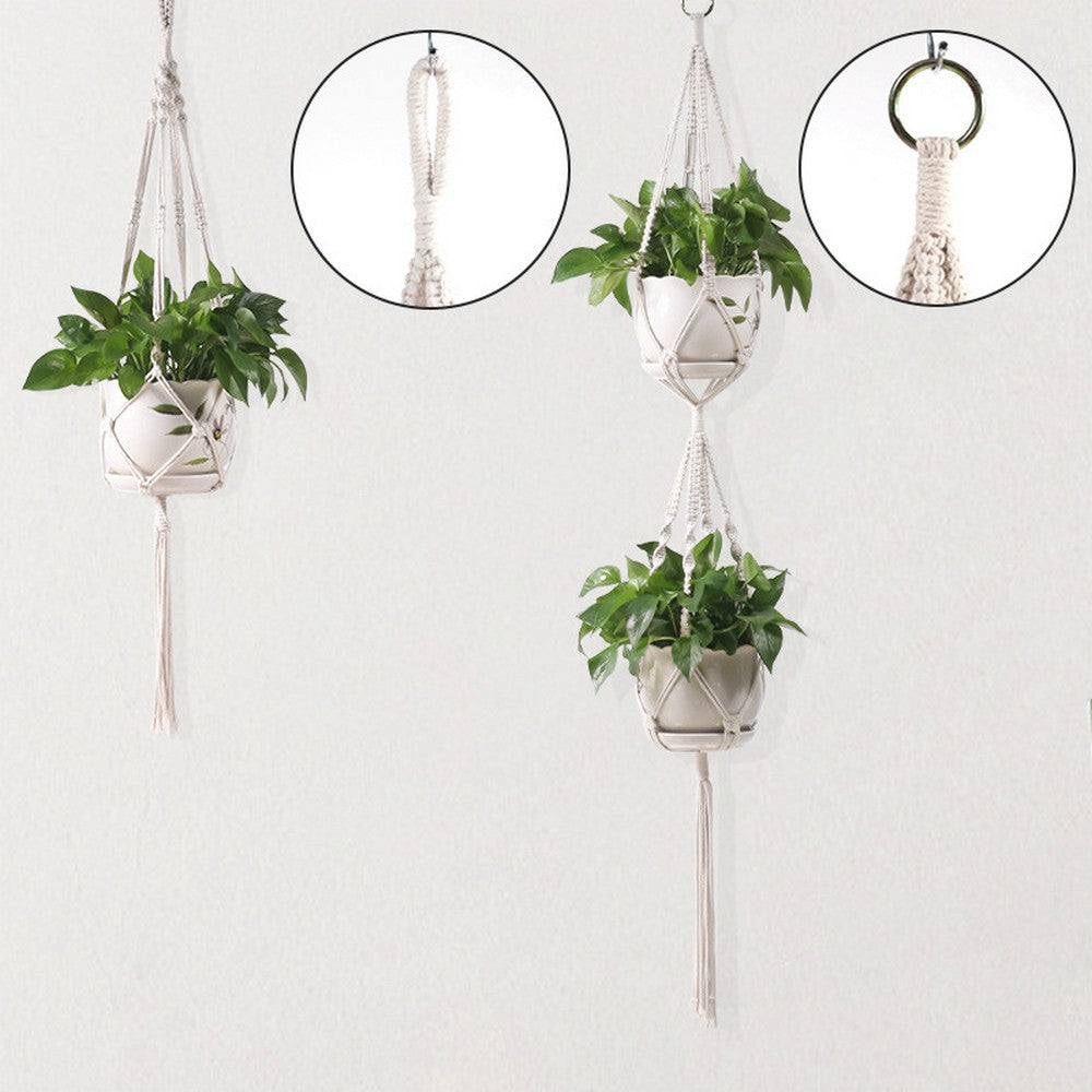 3Pcs Plant Flower Pot Holder Hanger Hanging Planter Basket Hemp Rope Braided