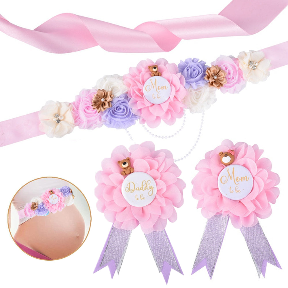 Maternity Sash and Corsage Set Mom to Be Daddy to Be Sash and Corsage