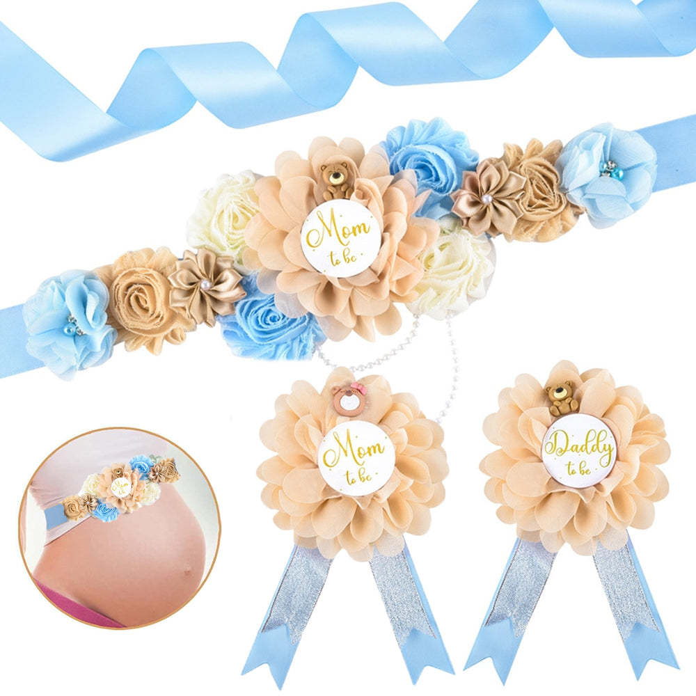 Maternity Sash and Corsage Set Mom to Be Daddy to Be Sash and Corsage