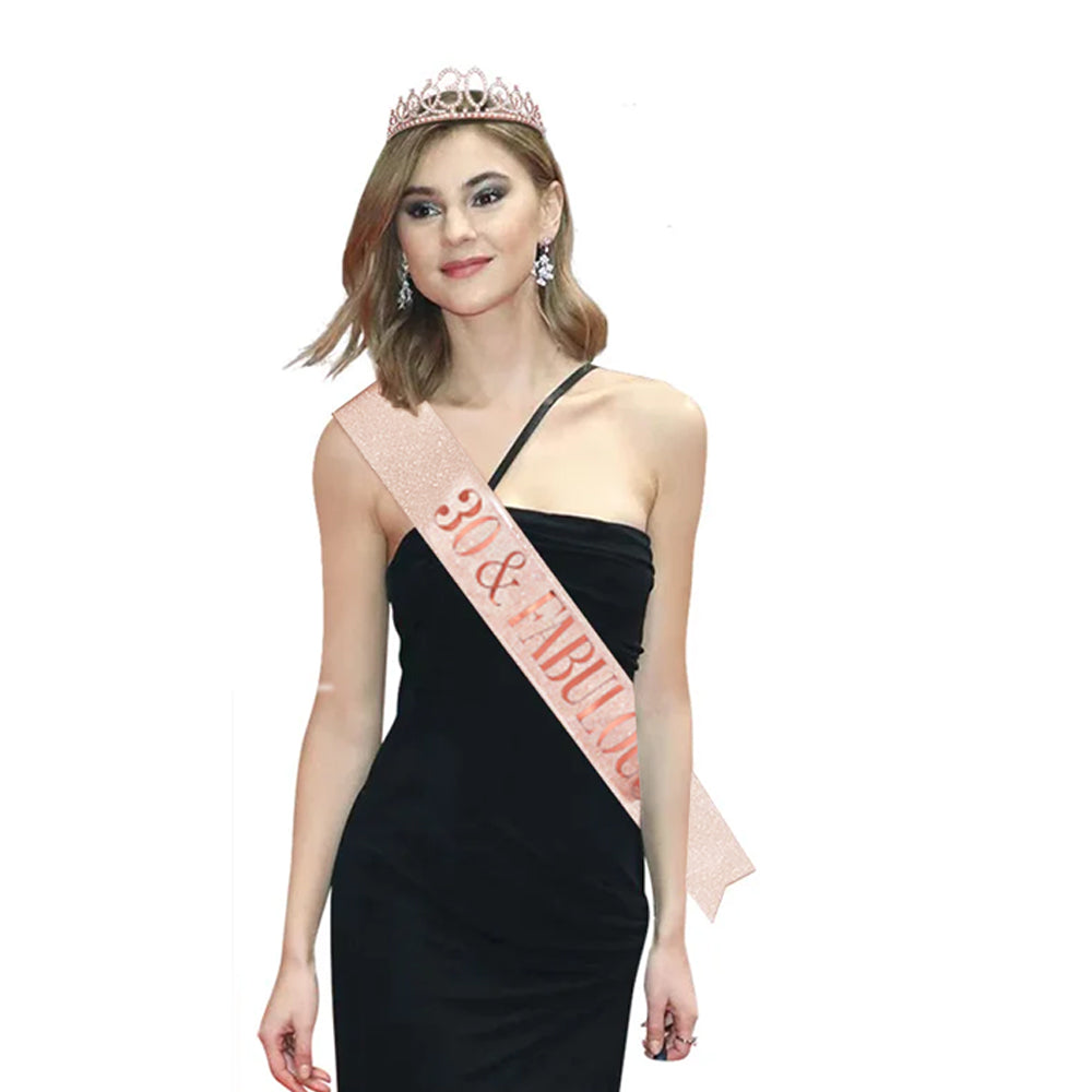 10 PCs Birthday Decoration Set Birthday Gift Tiara Crown and Sash-30th Birthday Decoration