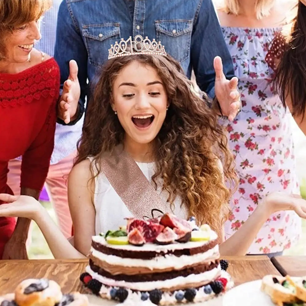 10 PCs Birthday Decoration Set Birthday Gift Tiara Crown and Sash-18th Birthday Decoration