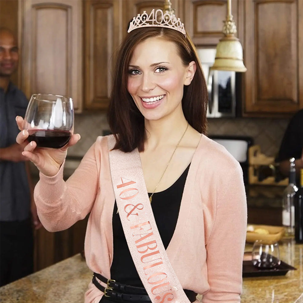 10 PCs Birthday Decoration Set Birthday Gift Tiara Crown and Sash-40th Birthday Decoration