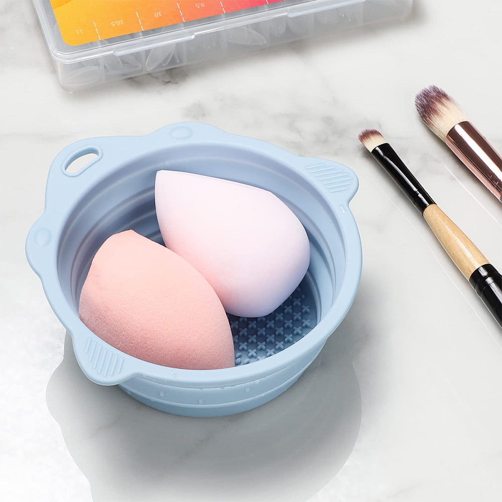 2PCS Foldable Silicone Makeup Brush Cleaner Bowls Cleaning Tool For Brushes Powder Puffs Sponges