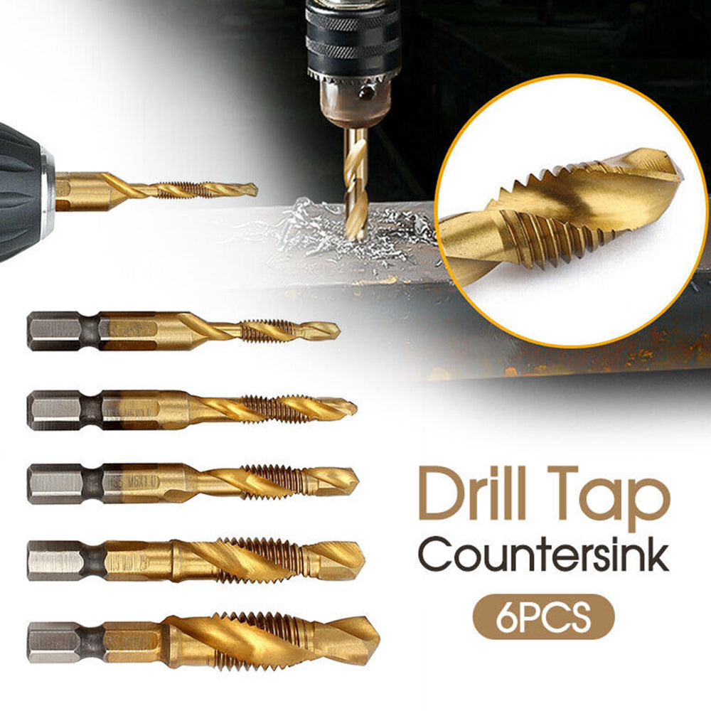 6Pcs HSS Hex Shank Tap Drill Bits Tools Set