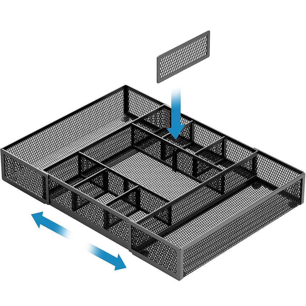 Expandable Desktop Drawer Organizer Basket with Adjustable Dividers for Home Office