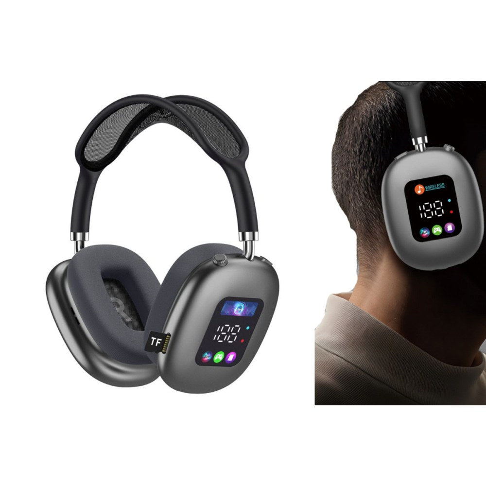 Wireless Bluetooth Headphone with LED Digital Display Screen Over-Ear Headset