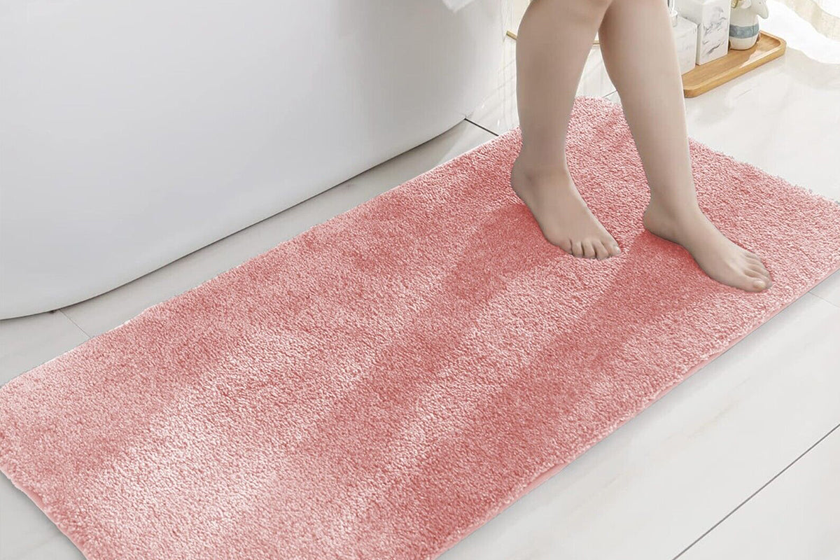 Non Slip Shaggy Bath Mat Ultra Soft Thick Fluffy Pile Non Slip Bath Rug-Pink
