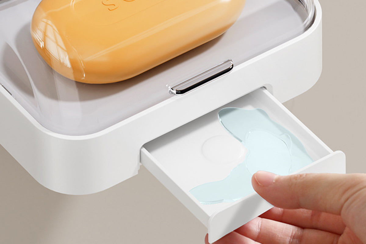 2pcs Soap Dish with Drip Tray Self-Adhesive Wall-Mounted Drain Tray Bar Soap Holder