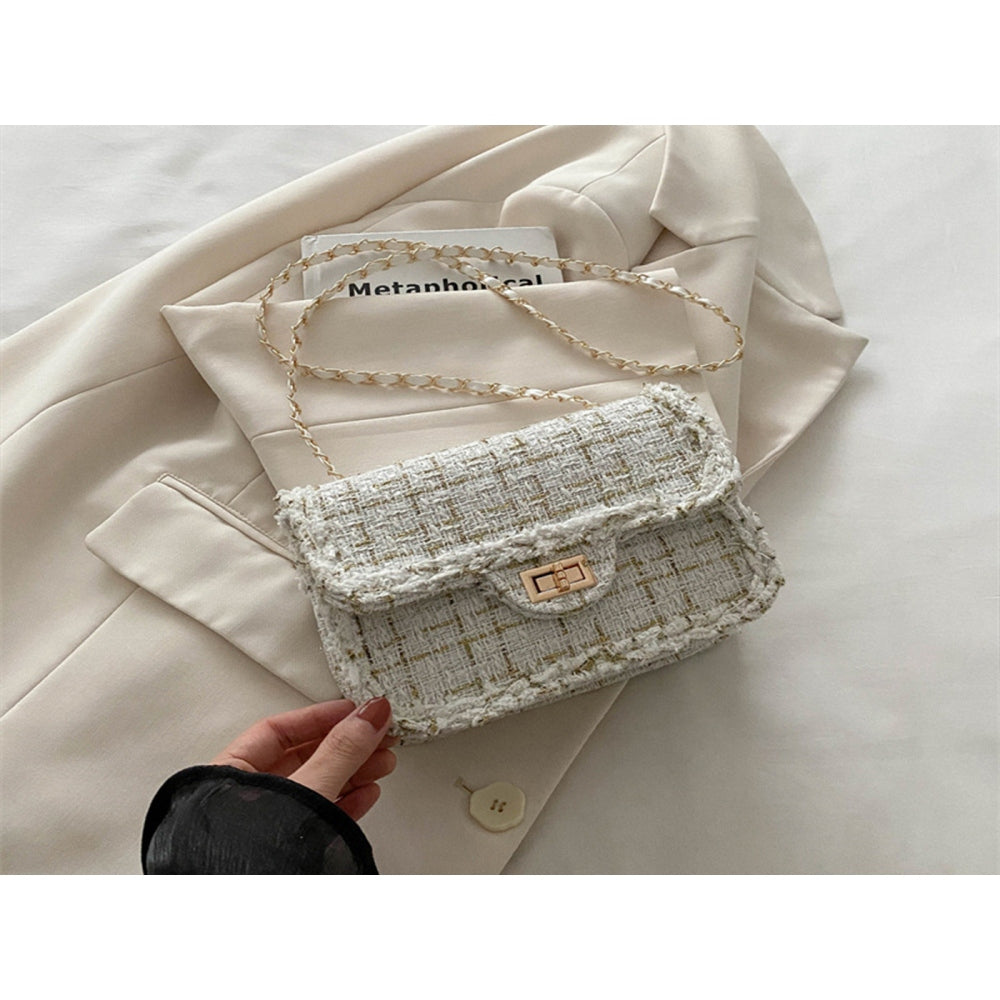 Tweed Chain Strap Crossbody Bag and Luxury Inspired Shoulder Purse for Women