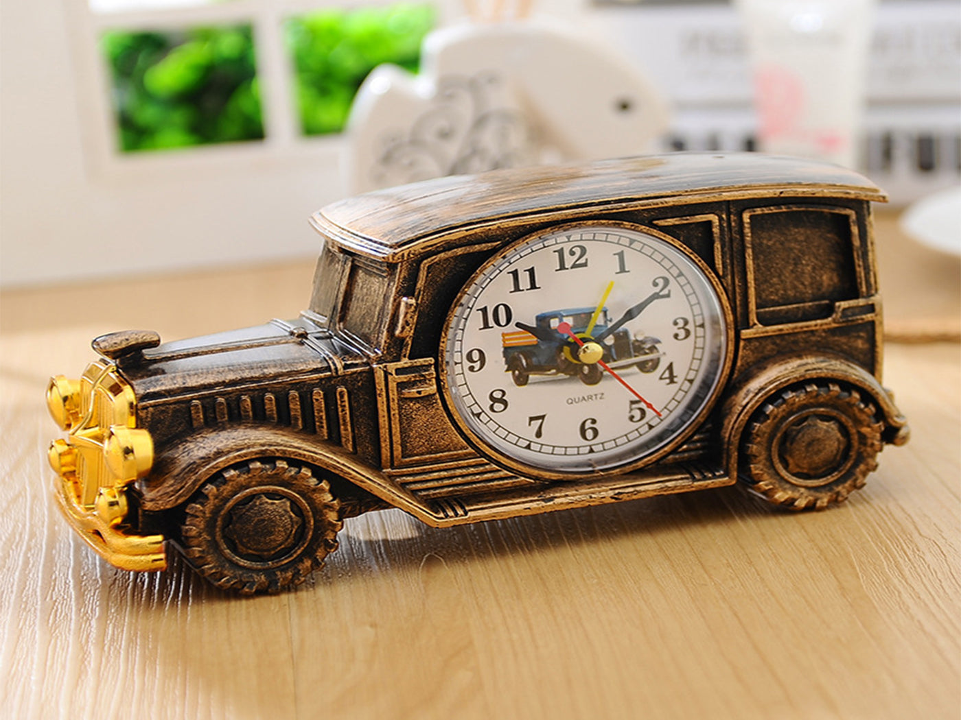 Vintage Car Retro Desk Clock Analog Digital Timepiece for Home and Office