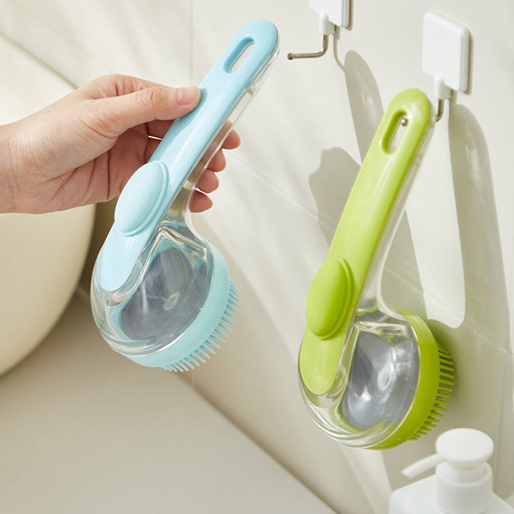 2Pcs Silicone Bath Brush with Long Handle and Shampoo Dispenser Gentle Massage