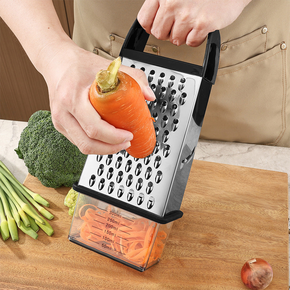 Box Grater with Container Stainless Steel Coarse Fine Slicer Non Slip Base