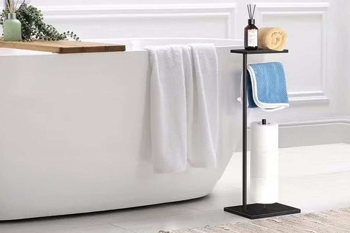 Free Standing Toilet Paper Holder With Shelf Bathroom Organizer Anti Slip Base