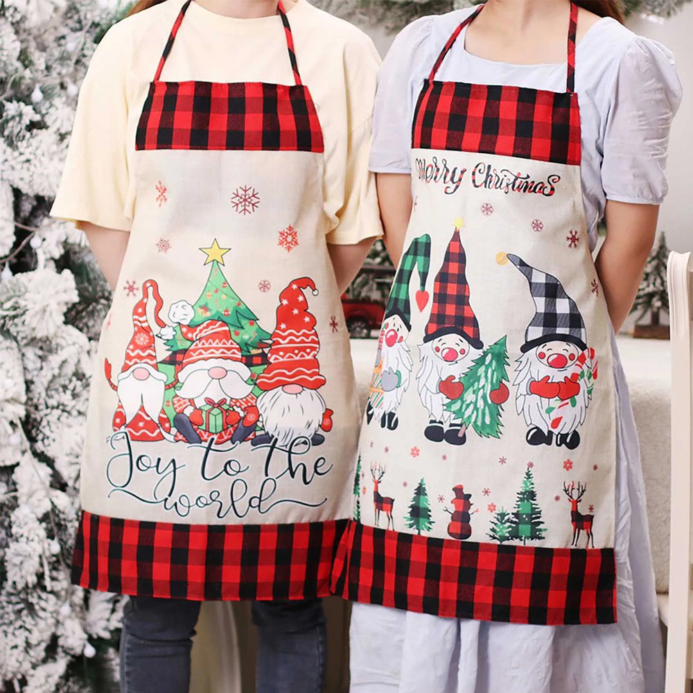Christmas Sleeveless Kitchen Cooking Aprons-Plaid Hat