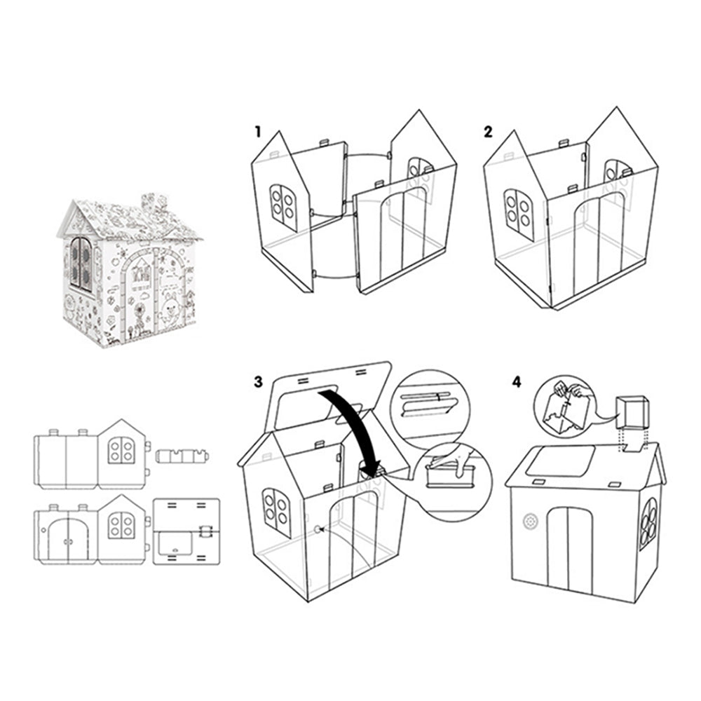 DIY Colorable Cardboard House with 6 Colored Pens-house