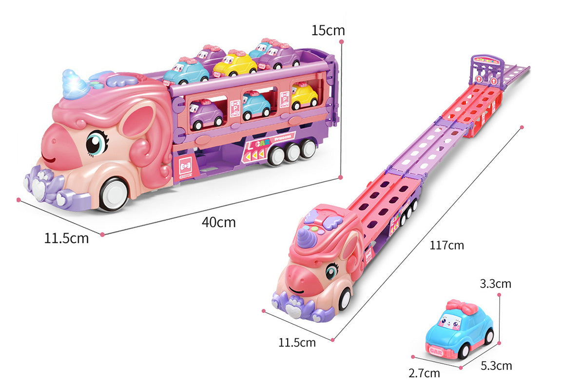 Unicorn Toy Truck Foldable Racetrack with Lights and Sound Birthday Gift for Girls