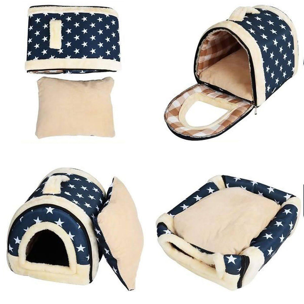 Pet Dog House Kennel Soft Beds Cave Cat Puppy Bed Doggy Warm Cushion Fold