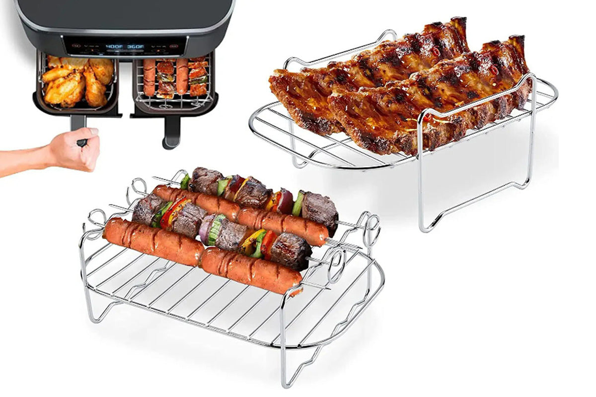 2PCS Square Air Fryer Rack Stackable Multi-Layer Stainless Steel Air Fryer Stand