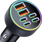 6 in 1 Car Charger Cigarette Lighter Adapter Multiport Fast Charging with 4 USB-C and 2 USB Ports