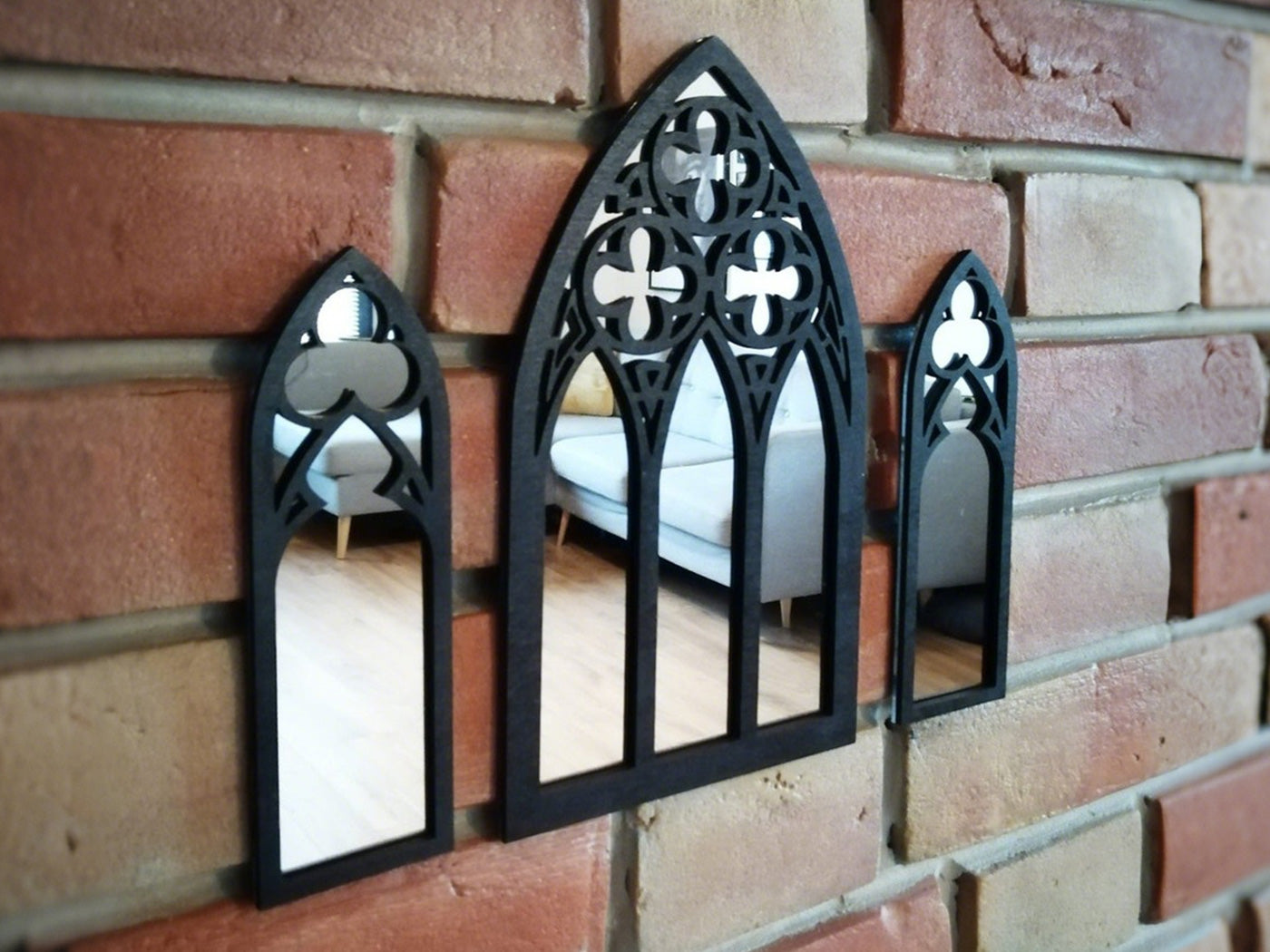 Christmas Gift 3Pcs Gothic Mirrors Arched Decorative Mirror Wall Mounted Goth Mirrors Decor
