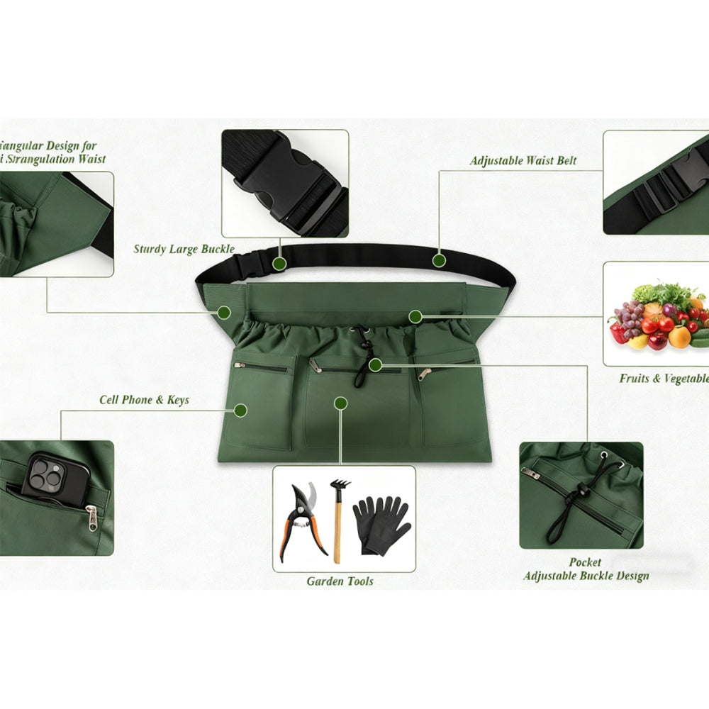 Gardening Apron with Pockets Drawstring Bag for Women and Men