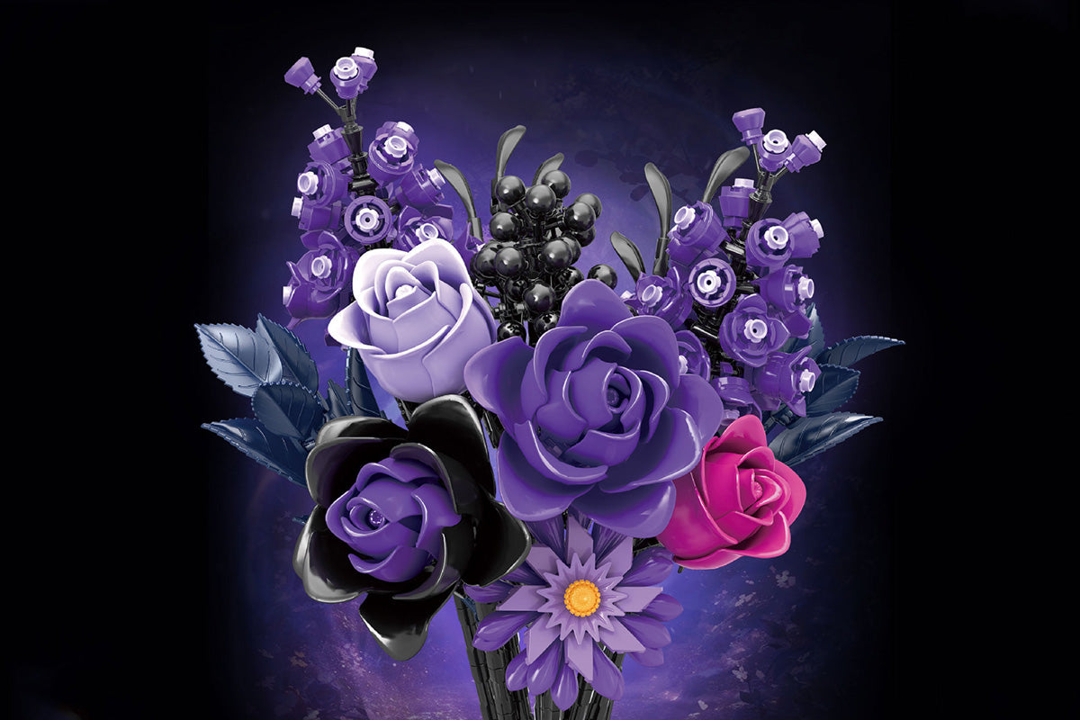 822PCS Purple Rose Bouquet Building Blocks DIY Assembly Set Birthday Gift Home Decoration
