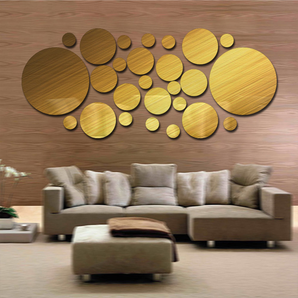 26Pcs Acrylic Round  Mirror Wall Decor Stickers Removable Adhesive Wall Decals