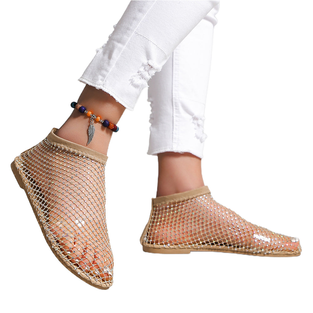 Women's Rhinestone Decor Hollow Out Flat Heels Sandals