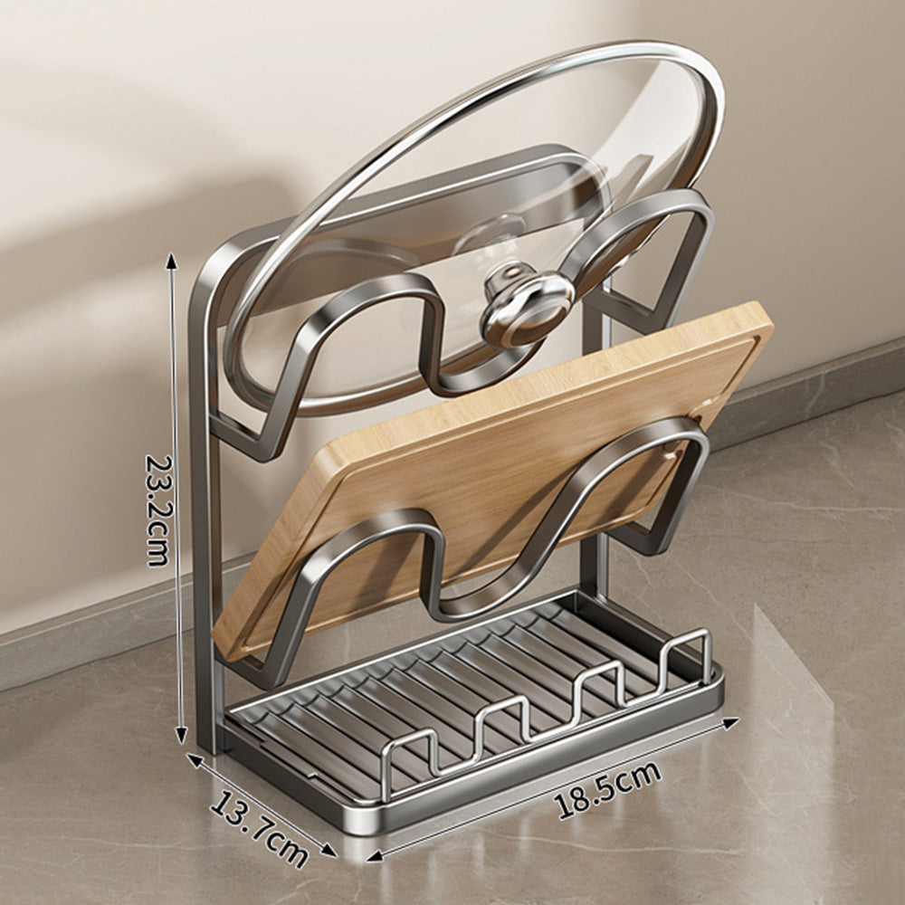 Kitchen Pot Lid Storage Rack Carbon Steel Holder with Drip Tray Organizer