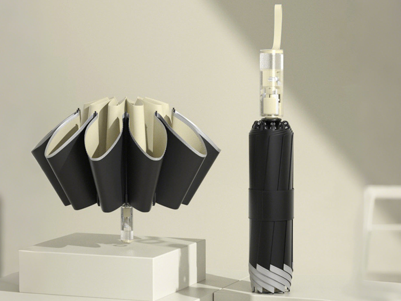 Easy Close Inverted Umbrella Compact Automatic Umbrella with Reflective Stripe