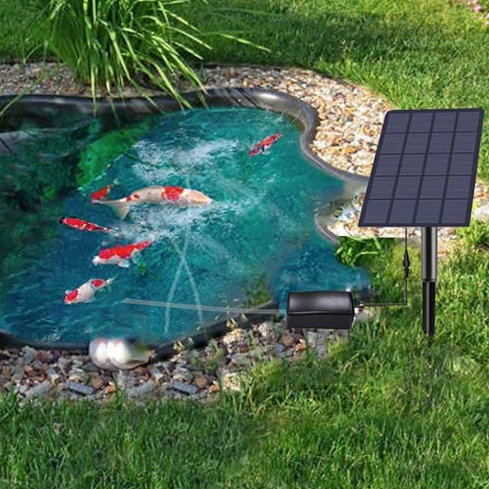 Solar Powered Oxygen Aerator Pump with Air Stone and Ground Stake for Pond Pool and Aquarium