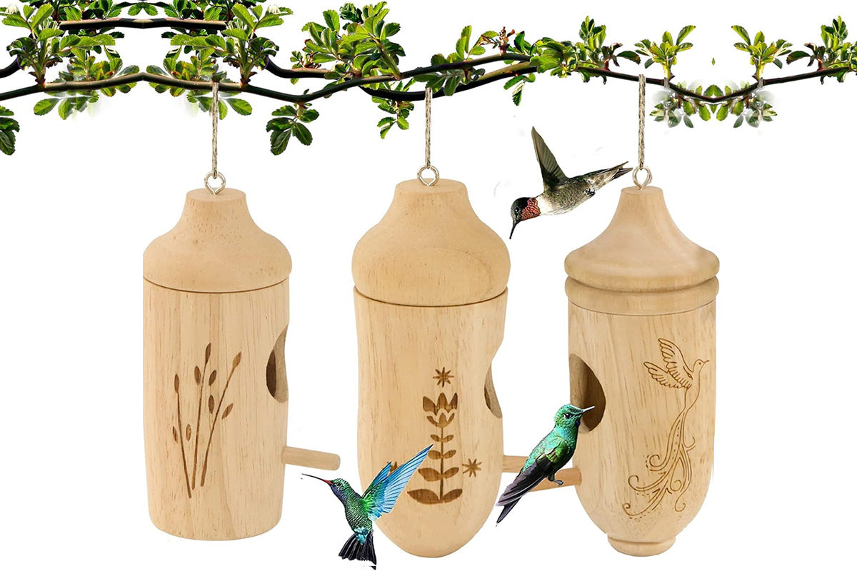 3PCS Hummingbird House Wooden Bird Houses For Outside Hanging Decor
