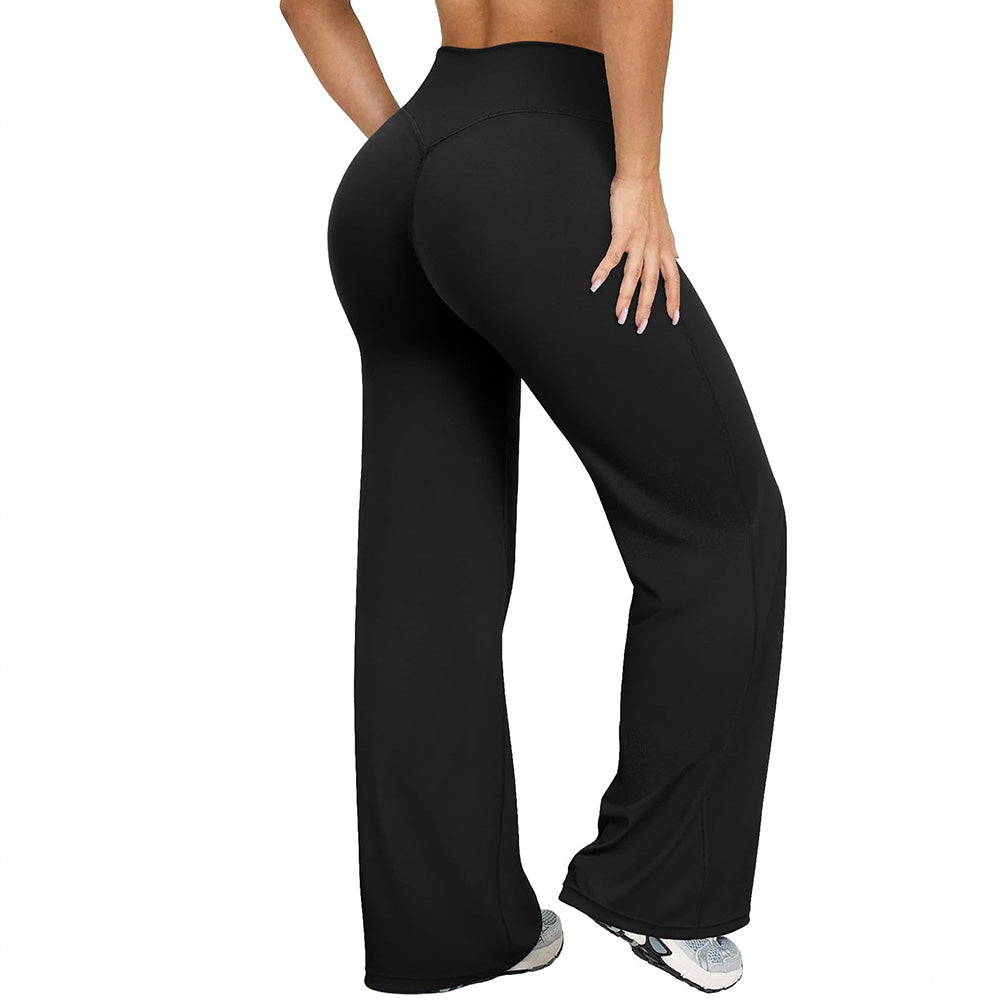 High-Waist Straight-Leg Micro-Flare Yoga Pants with Tummy Control for Workout-Black