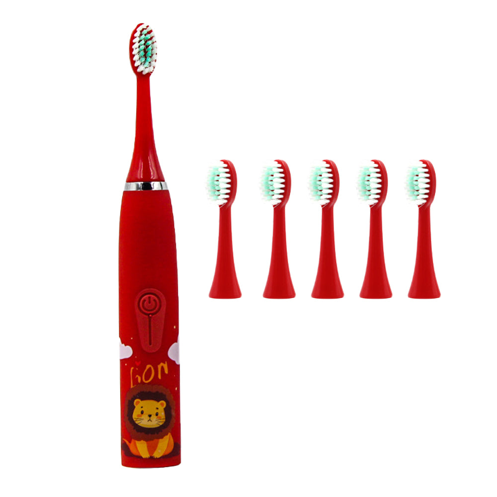 Cute Cartoon Electric Soft Toothbrush with 6 Replacement Electronic Toothbrush Heads