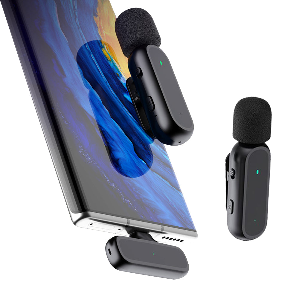 2Pcs Wireless Lavalier Microphone with Charging Case for Android iPhone iPad
