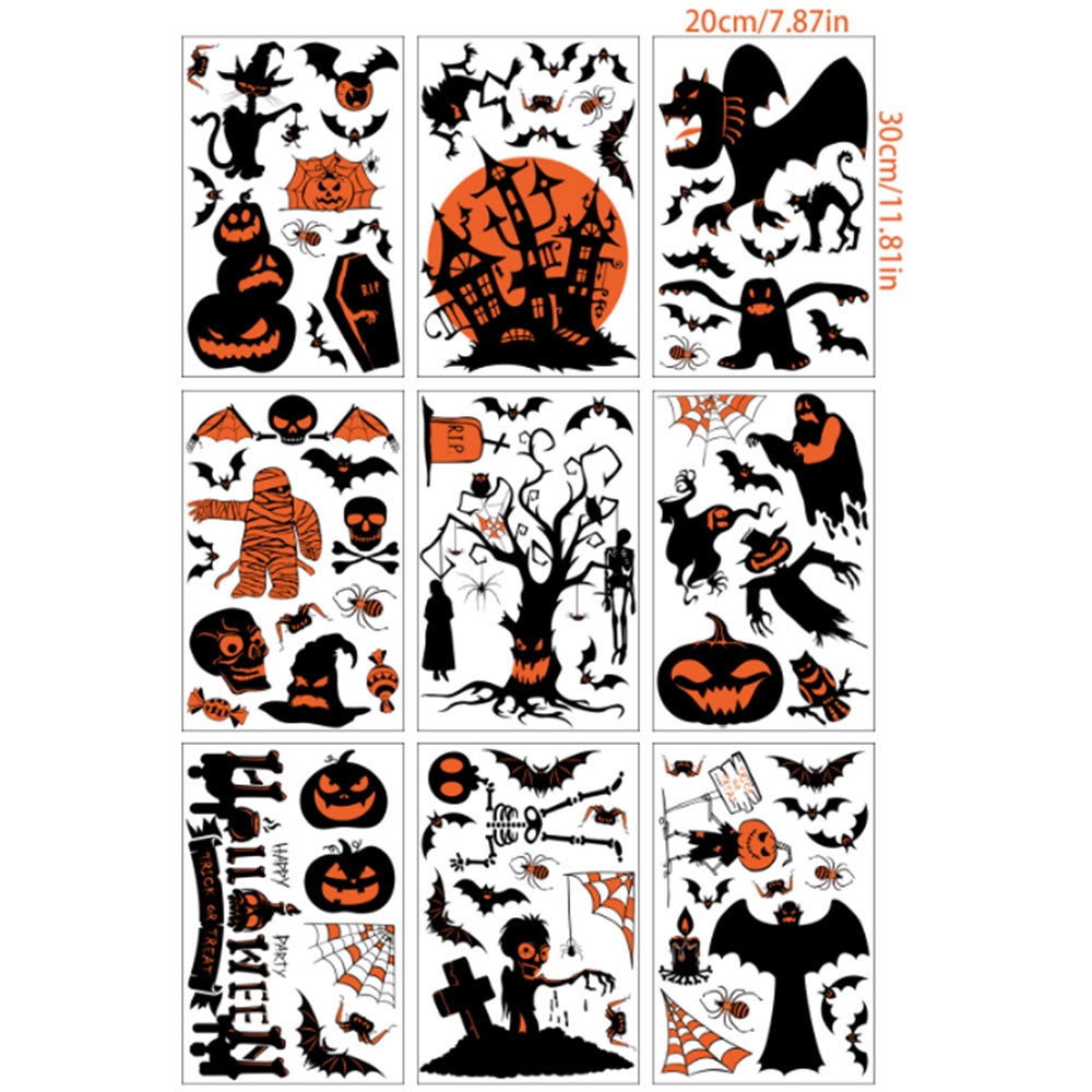 18 Sheets Halloween Window Sticker Window Static Cling Decal Bat Spider Decoration