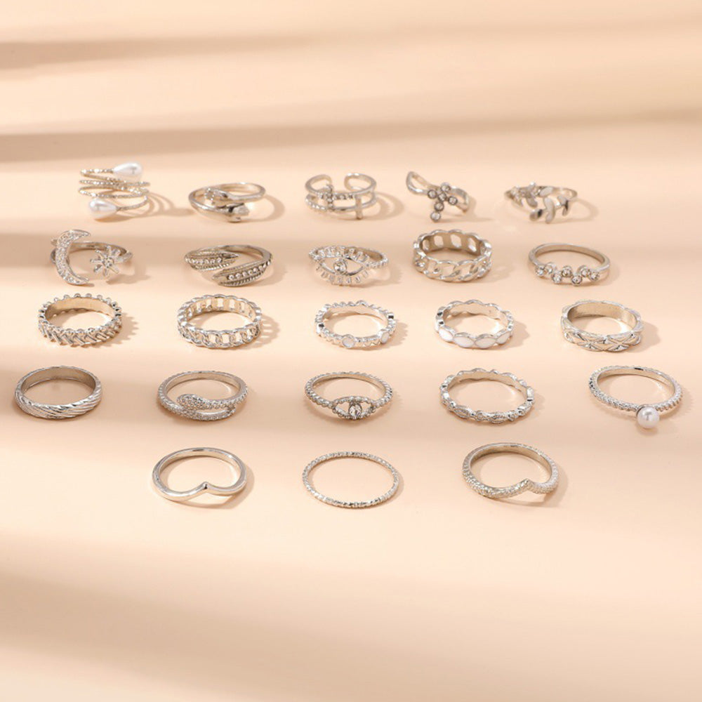 23Pcs Geometric Knuckle Ring Set Gold Silver Stackable Rings for Women