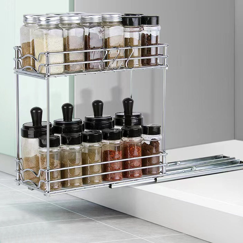2 Tier Sliding Pull Out Vertical Spice Rack Organizer for Cabinet